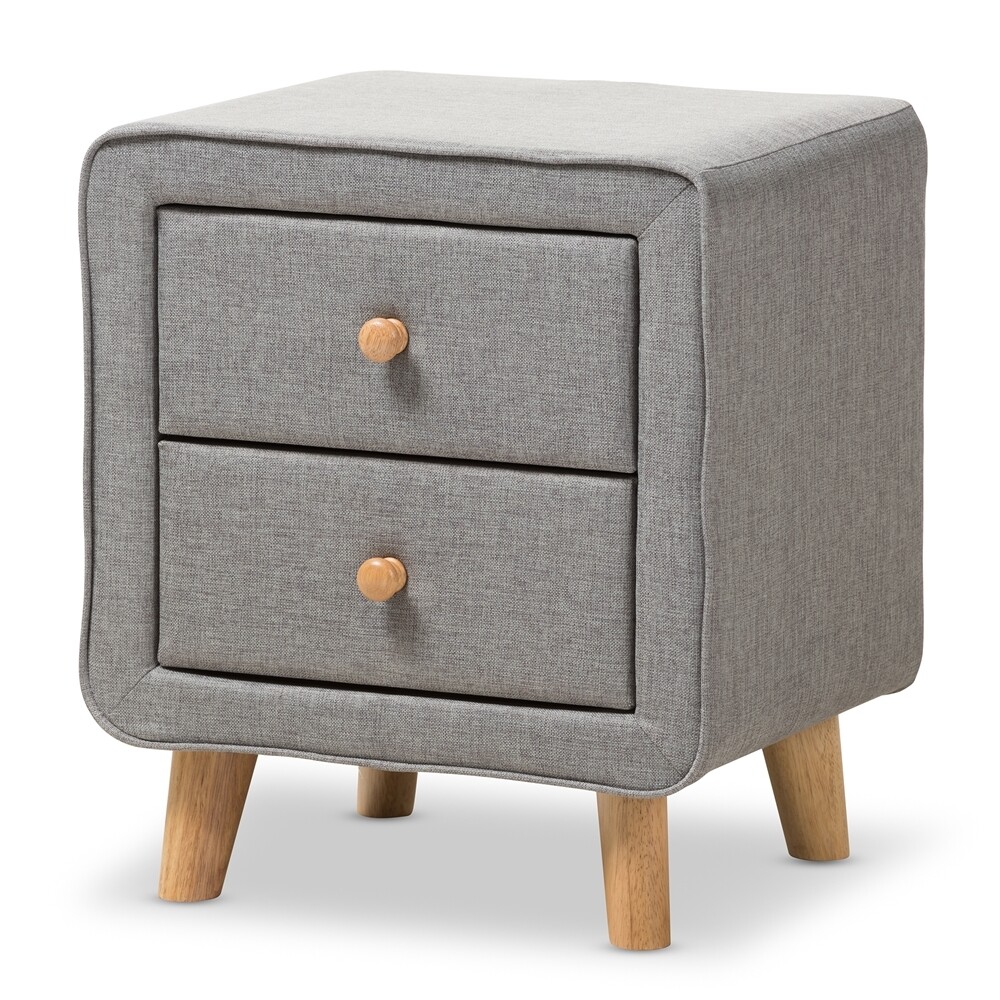 BAXTON STUDIO JONESY MID-CENTURY GREY FABRIC UPHOLSTERED 2-DRAWER NIGHTSTAND