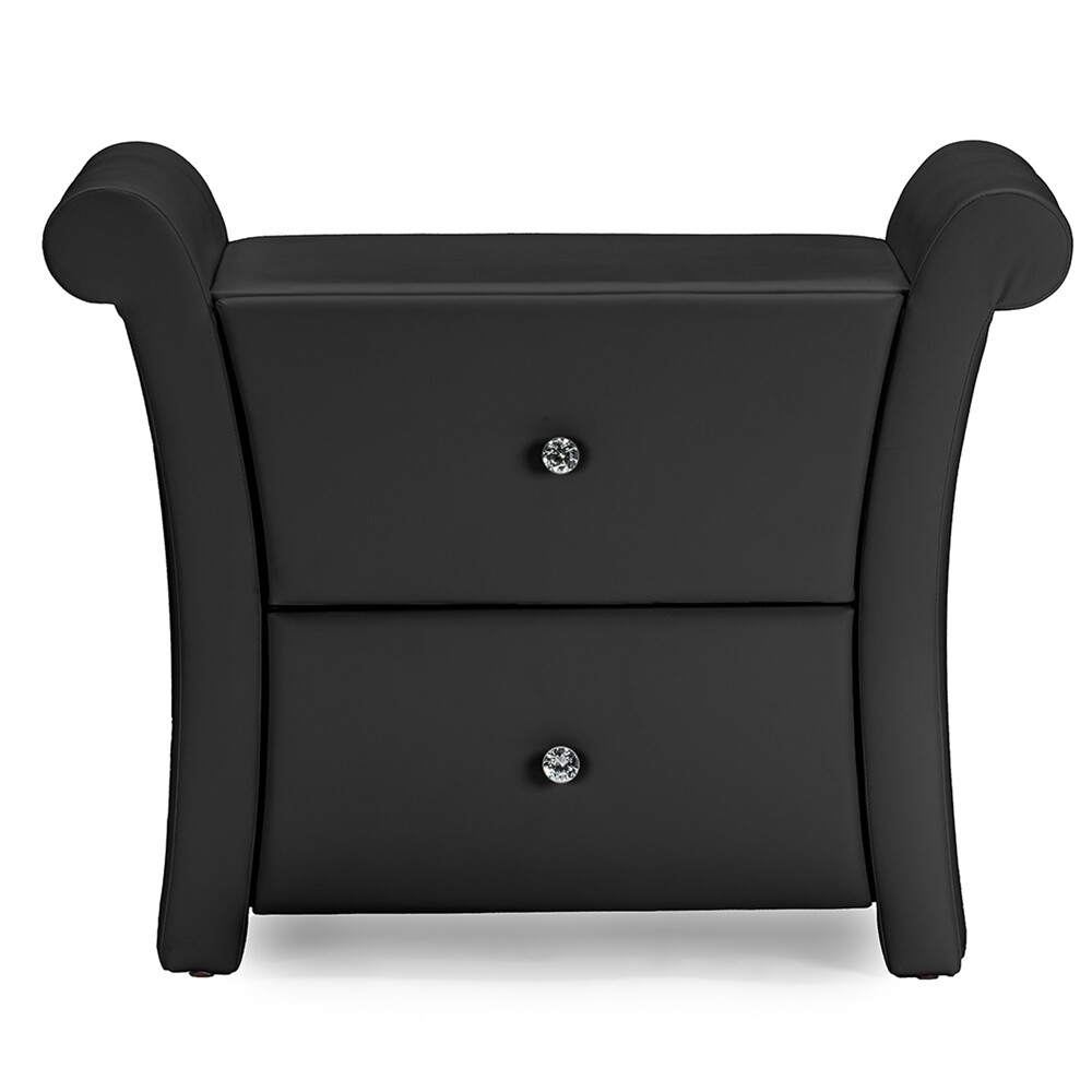 BAXTON STUDIO VICTORIA MATTE BLACK PU LEATHER 2 STORAGE DRAWERS NIGHTSTAND BEDSIDE TABLE