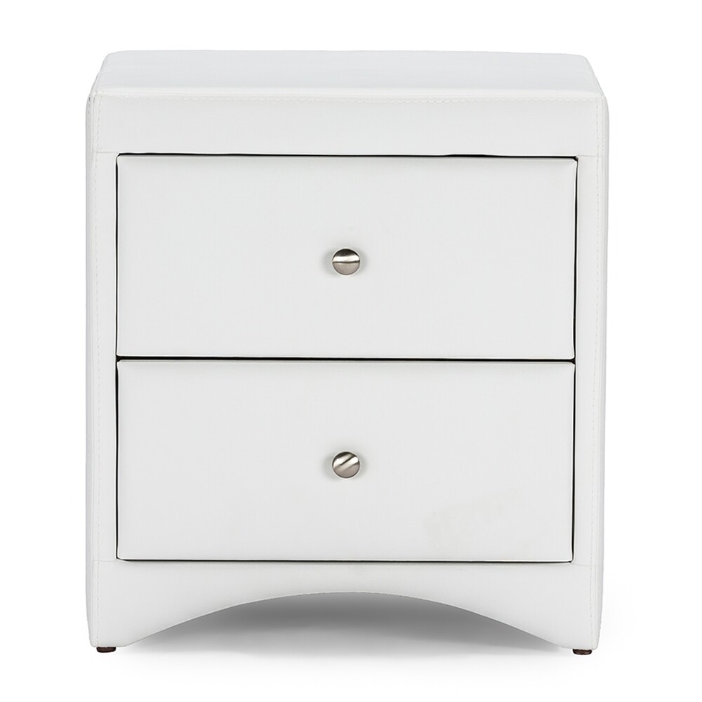 BAXTON STUDIO DORIAN WHITE FAUX LEATHER UPHOLSTERED MODERN NIGHTSTAND