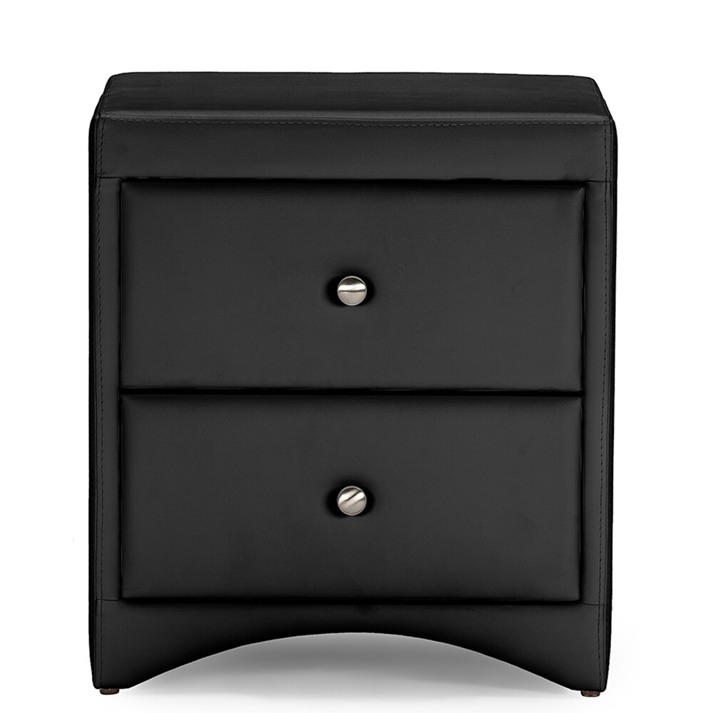 BAXTON STUDIO DORIAN BLACK FAUX LEATHER UPHOLSTERED MODERN NIGHTSTAND