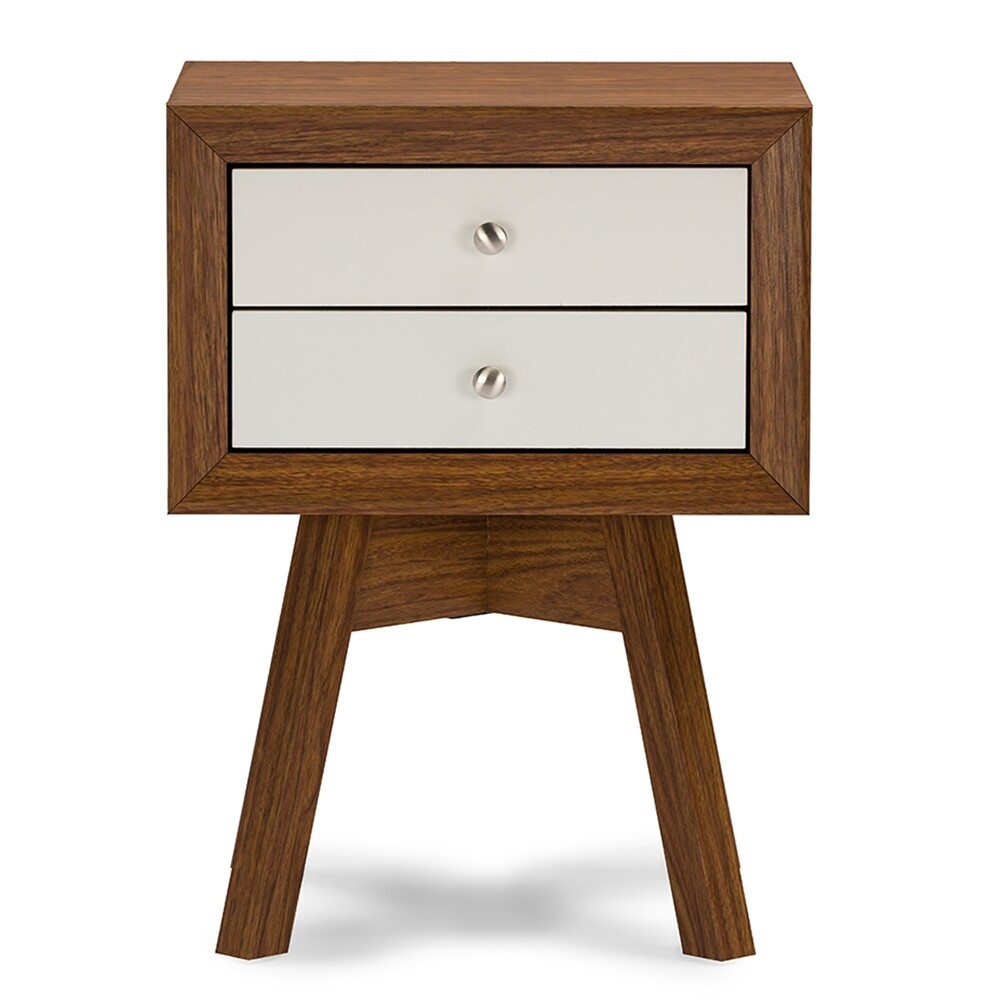 BAXTON STUDIO WARWICK TWO-TONE WALNUT AND WHITE MODERN ACCENT TABLE AND NIGHTSTAND