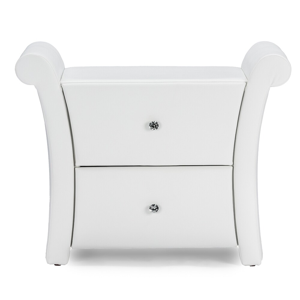 BAXTON STUDIO VICTORIA MATTE WHITE PU LEATHER 2 STORAGE DRAWERS NIGHTSTAND BEDSIDE TABLE