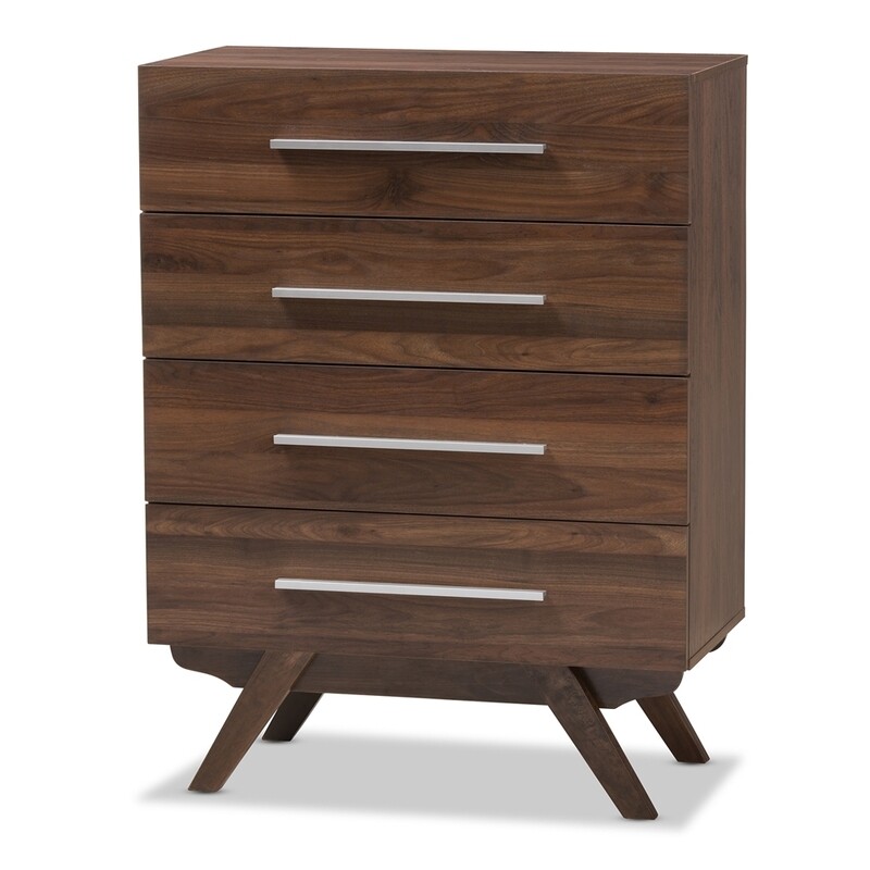 BAXTON STUDIO AUBURN MID-CENTURY MODERN WALNUT BROWN FINISHED WOOD 4-DRAWER CHEST