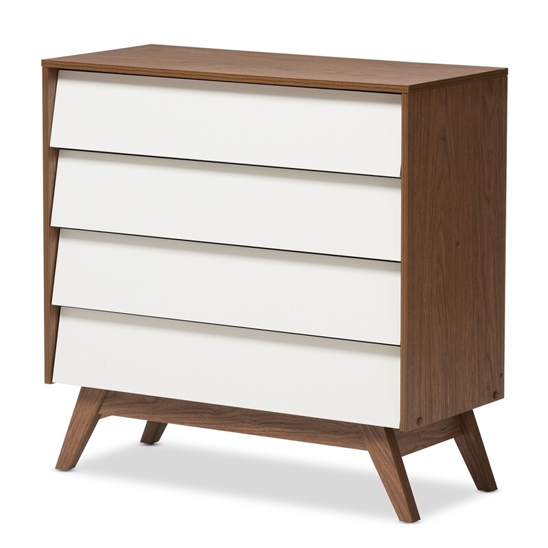 BAXTON STUDIO HILDON MID-CENTURY MODERN WHITE AND WALNUT WOOD 4-DRAWER STORAGE CHEST