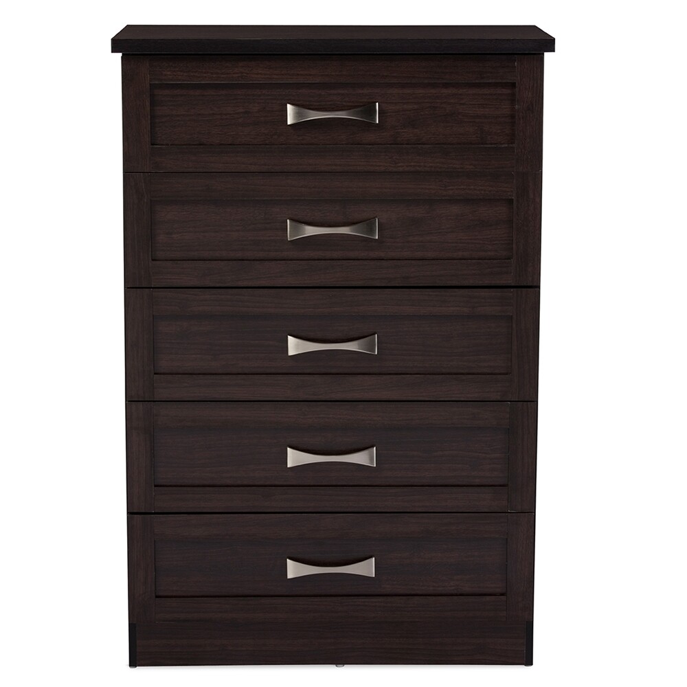 BAXTON STUDIO COLBURN MODERN AND CONTEMPORARY 5-DRAWER DARK BROWN FINISH WOOD TALLBOY STORAGE CHEST