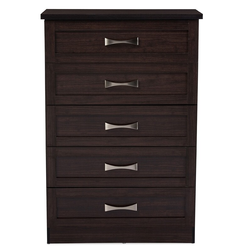 BAXTON STUDIO COLBURN MODERN AND CONTEMPORARY 5-DRAWER DARK BROWN FINISH WOOD TALLBOY STORAGE CHEST