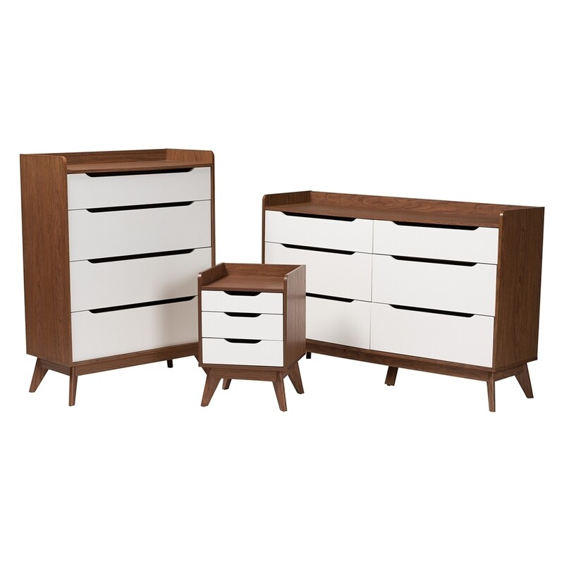 BAXTON STUDIO BRIGHTON MID-CENTURY MODERN TWO-TONE WHITE AND WALNUT BROWN FINISHED WOOD 3-PIECE STORAGE SET