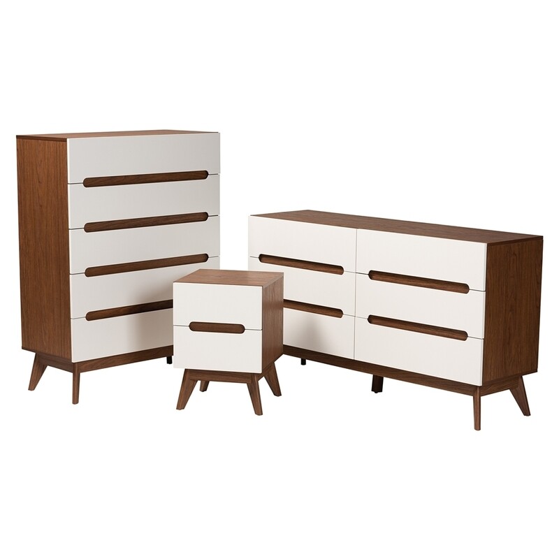 BAXTON STUDIO CALYPSO MID-CENTURY MODERN TWO-TONE WHITE AND WALNUT BROWN FINISHED WOOD 3-PIECE STORAGE SET