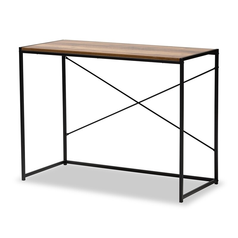 BAXTON STUDIO PAURIC MODERN INDUSTRIAL WALNUT BROWN FINISHED WOOD AND BLACK METAL DESK