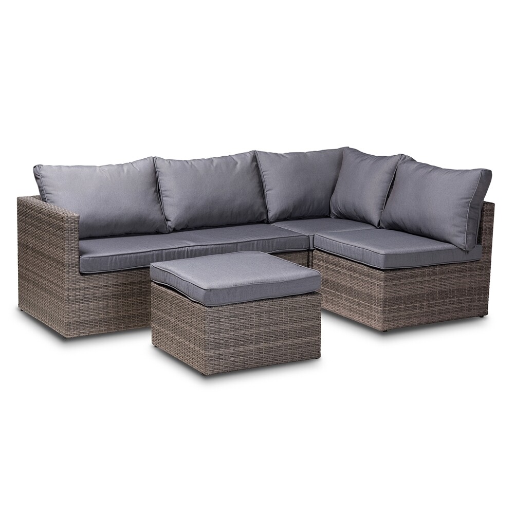 BAXTON STUDIO PAMELA MODERN AND CONTEMPORARY GREY POLYESTER UPHOLSTERED AND BROWN FINISHED 4-PIECE WOVEN RATTAN OUTDOOR PATIO SET