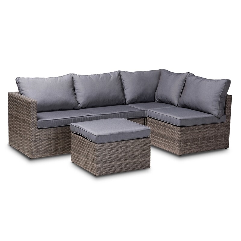 BAXTON STUDIO PAMELA MODERN AND CONTEMPORARY GREY POLYESTER UPHOLSTERED AND BROWN FINISHED 4-PIECE WOVEN RATTAN OUTDOOR PATIO SET BAXTON STUDIO PAMELA MODERN AND CONTEMPORARY GREY POLYESTER UPHOLSTERED AND BROWN FINISHED 4-PIECE WOVEN RATTAN OUTDOOR PATIO SET