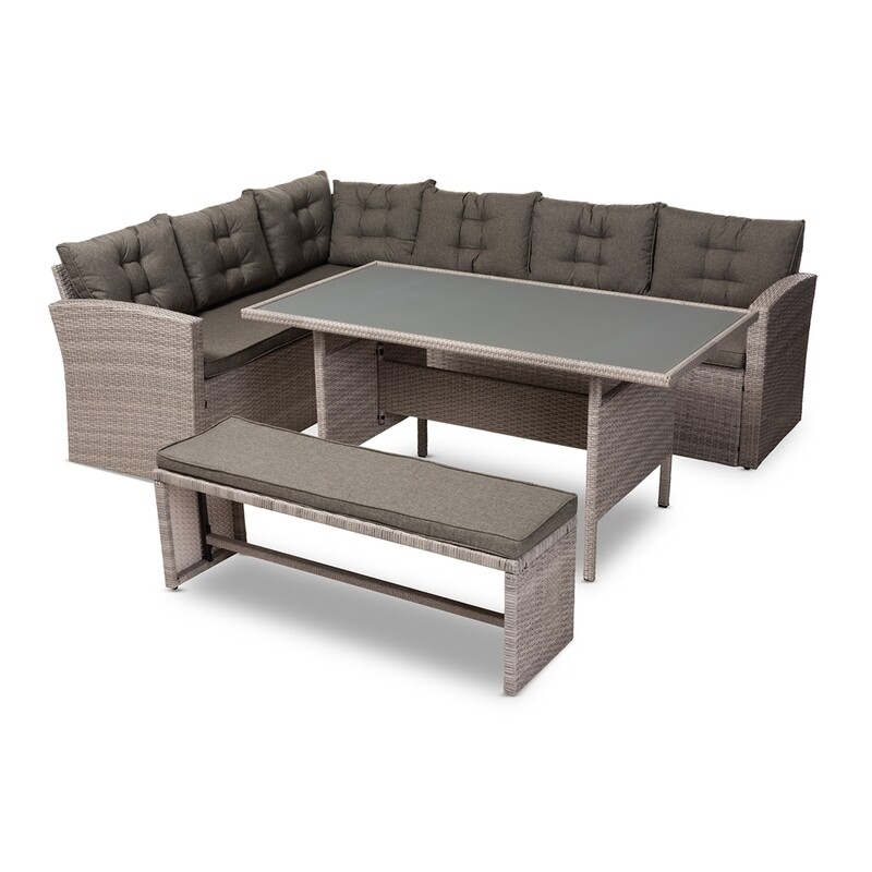 BAXTON STUDIO ENEAS MODERN AND CONTEMPORARY DARK GREY FABRIC UPHOLSTERED AND GREY RATTAN 3-PIECE OUTDOOR PATIO LOUNGE CORNER SOFA SET BAXTON STUDIO ENEAS MODERN AND CONTEMPORARY DARK GREY FABRIC UPHOLSTERED AND GREY RATTAN 3-PIECE OUTDOOR PATIO LOUNGE CORNER SOFA SET