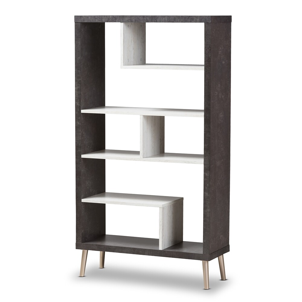 BAXTON STUDIO ATLANTIC MODERN AND CONTEMPORARY DARK GREY AND LIGHT GREY TWO-TONE FINISHED WOOD DISPLAY SHELF