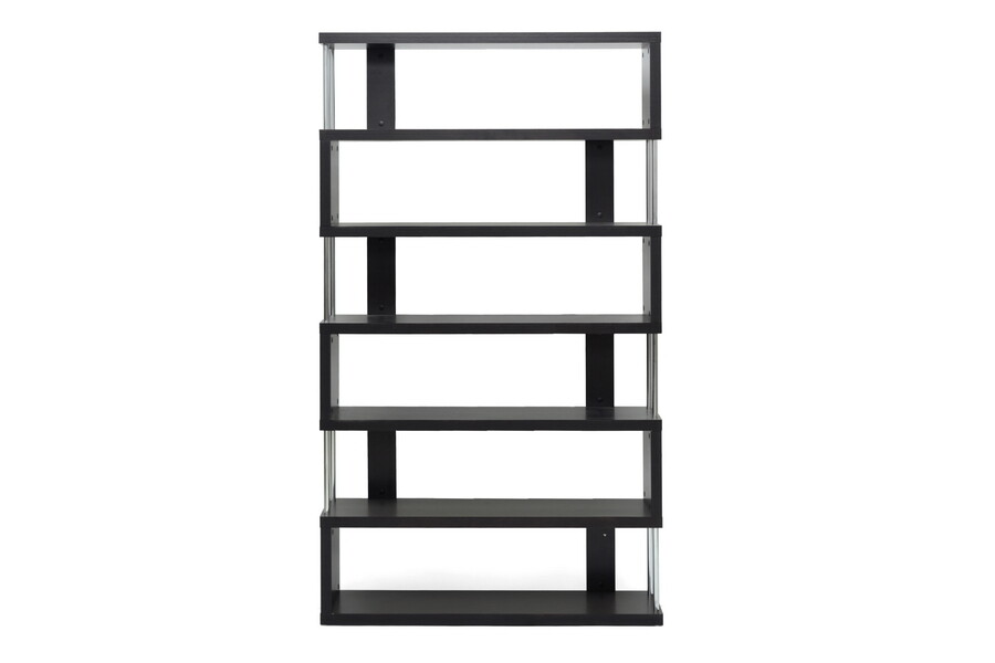 BAXTON STUDIO BARNES DARK BROWN SIX-SHELF MODERN BOOKCASE