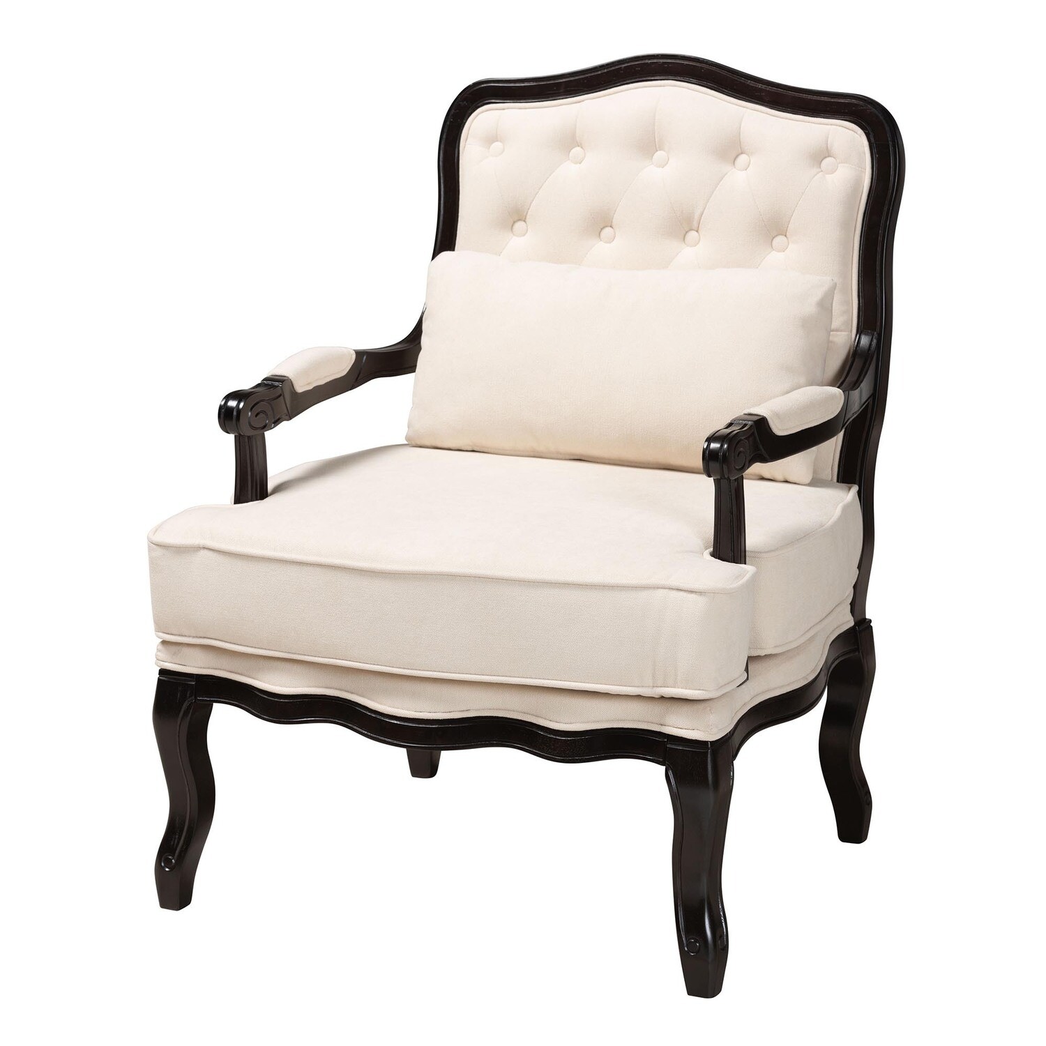 BAXTON STUDIO DION TRADITIONAL FRENCH CREAM FABRIC AND WENGE BROWN FINISHED WOOD ACCENT CHAIR