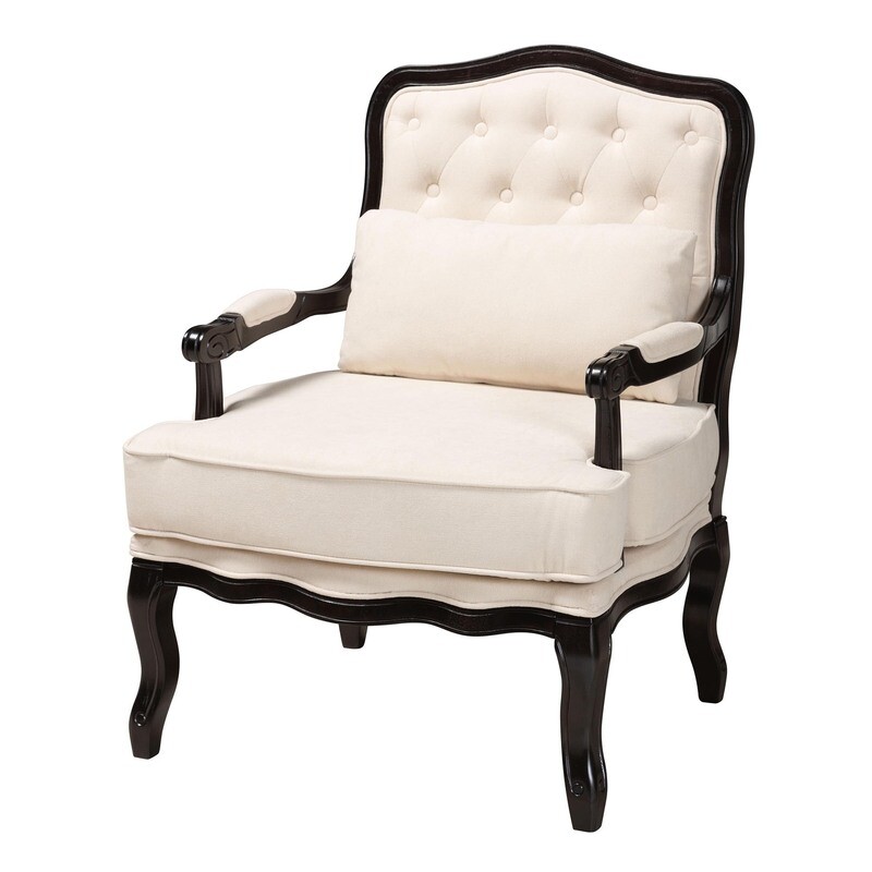 BAXTON STUDIO DION TRADITIONAL FRENCH CREAM FABRIC AND WENGE BROWN FINISHED WOOD ACCENT CHAIR