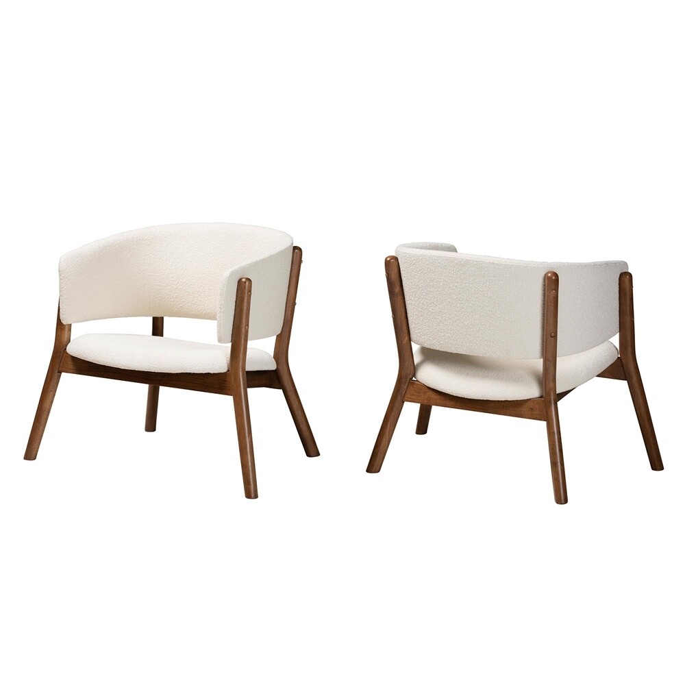 BAXTON STUDIO BARON MID-CENTURY MODERN CREAM BOUCLE FABRIC UPHOLSTERED AND WALNUT BROWN FINISHED WOOD 2-PIECE LIVING ROOM ACCENT CHAIR SET