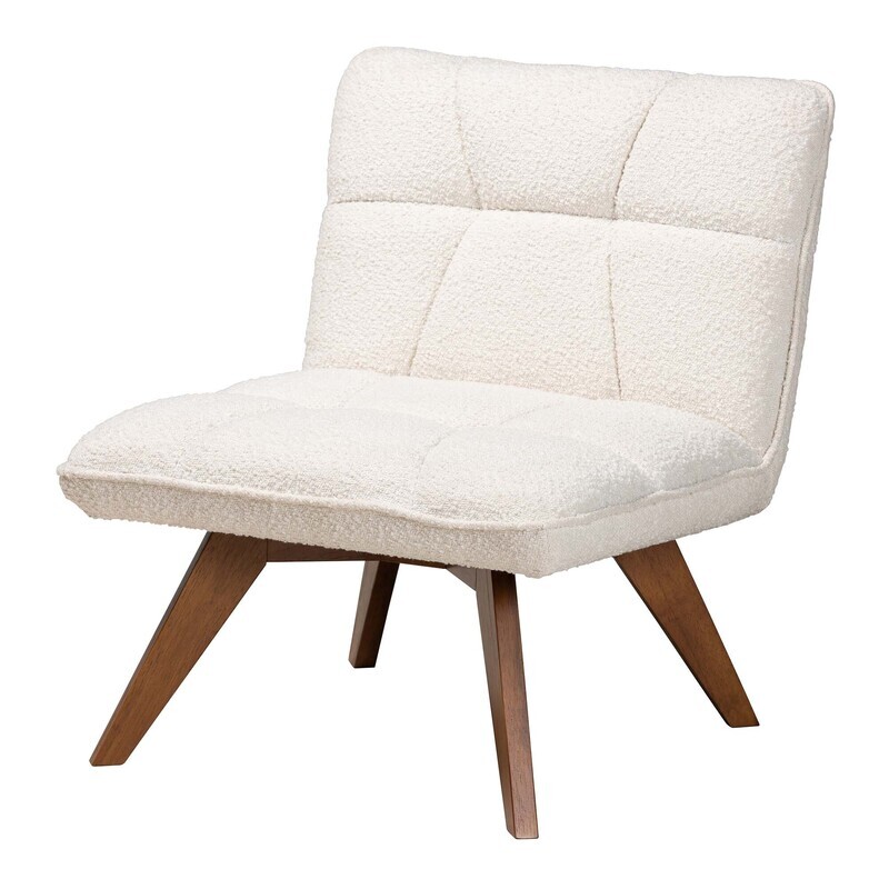 BAXTON STUDIO DARIELLE JAPANDI CREAM BOUCLE FABRIC AND WALNUT BROWN FINISHED RUBBERWOOD ACCENT CHAIR