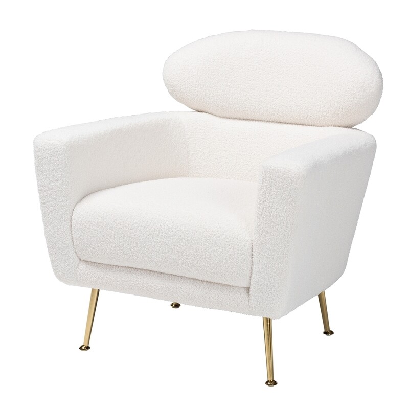 BAXTON STUDIO FANTASIA MODERN AND CONTEMPORARY IVORY BOUCLE UPHOLSTERED AND GOLD METAL ARMCHAIR