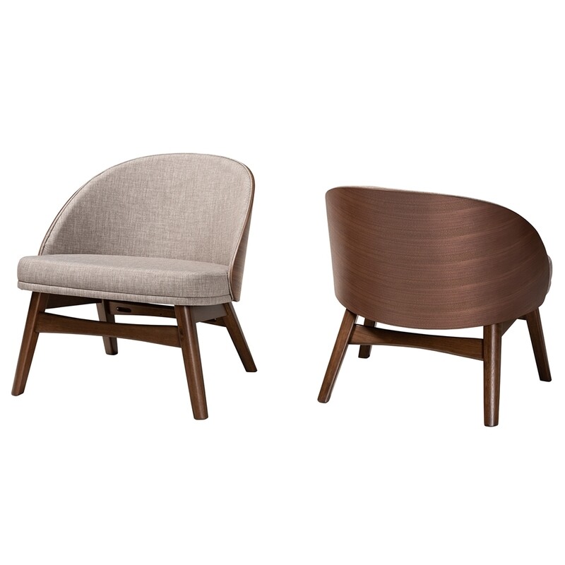 BAXTON STUDIO LOVELLA MID-CENTURY MODERN GREY FABRIC AND WALNUT BROWN FINISHED WOOD 2-PIECE ACCENT CHAIR SET