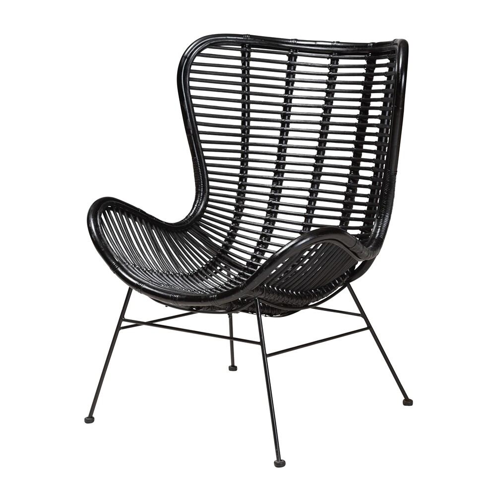 BAXTON STUDIO COLORADO MODERN BOHEMIAN BLACK RATTAN AND METAL ACCENT CHAIR