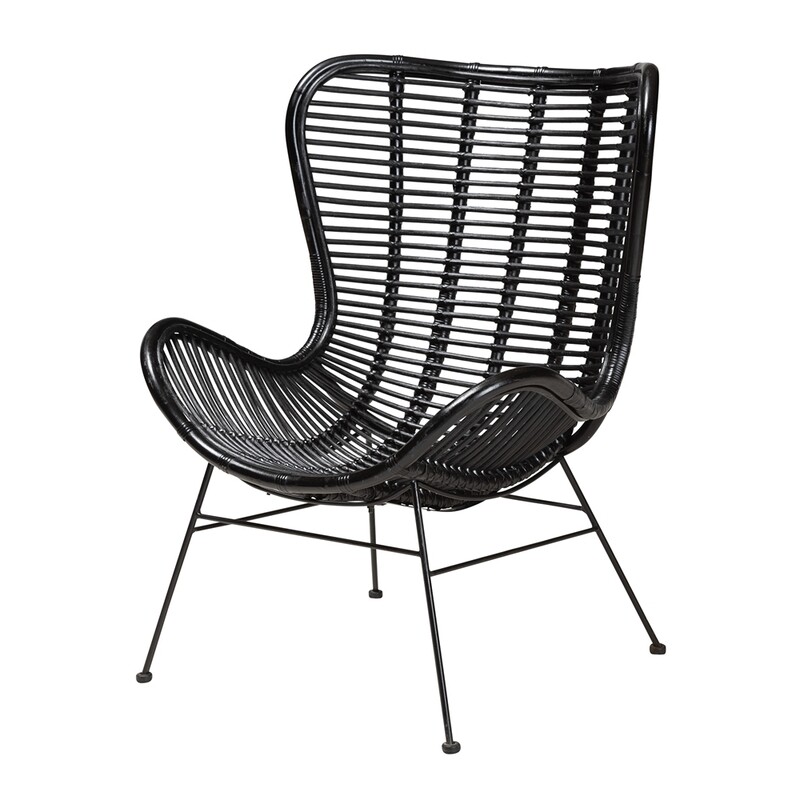 BAXTON STUDIO COLORADO MODERN BOHEMIAN BLACK RATTAN AND METAL ACCENT CHAIR