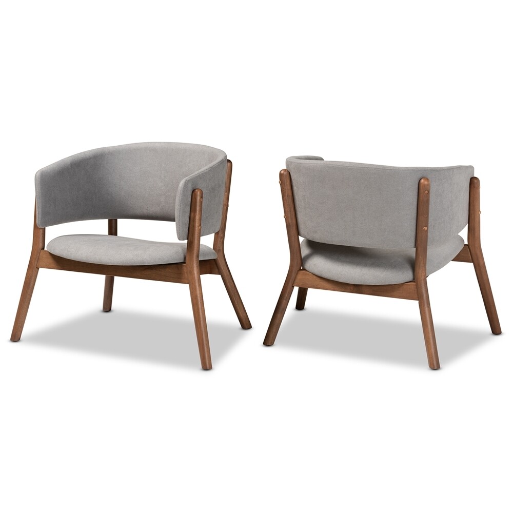 BAXTON STUDIO BARON MID-CENTURY MODERN LIGHT GREY FABRIC UPHOLSTERED AND WALNUT BROWN FINISHED WOOD 2-PIECE LIVING ROOM ACCENT CHAIR SET