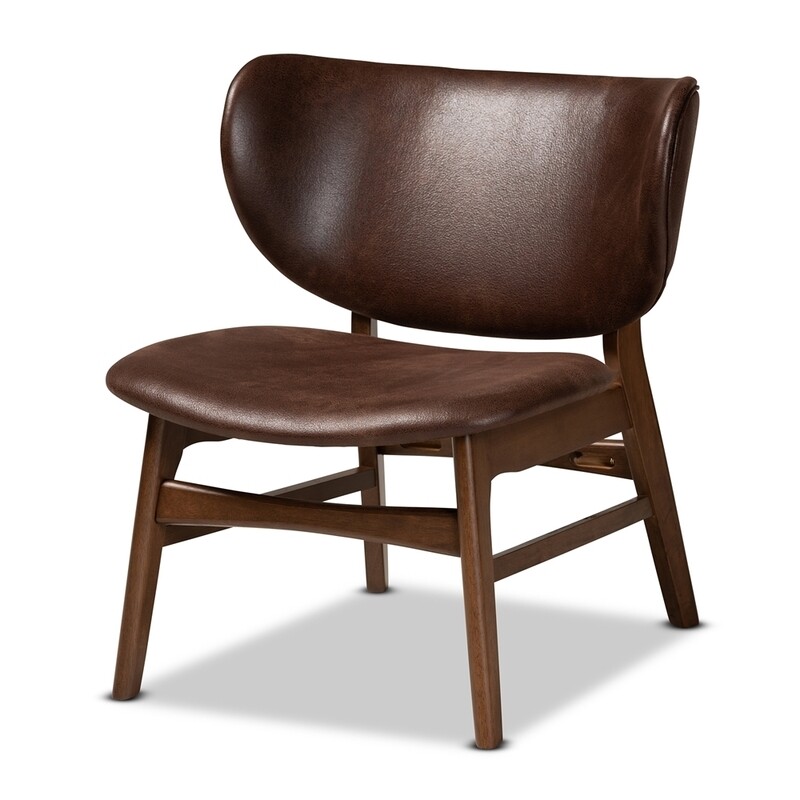 BAXTON STUDIO MARCOS MID-CENTURY MODERN DARK BROWN FAUX LEATHER EFFECT AND WALNUT BROWN FINISHED WOOD LIVING ROOM ACCENT CHAIR