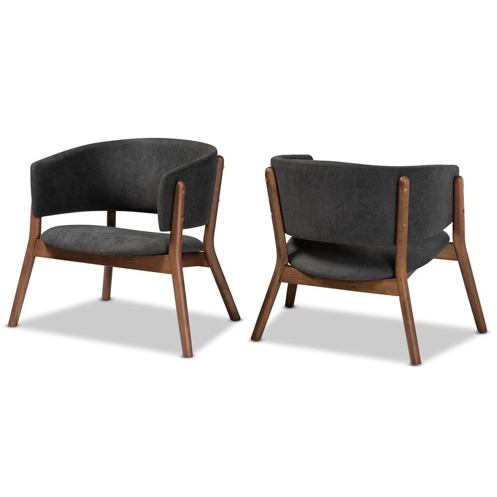 BAXTON STUDIO BARON MID-CENTURY MODERN DARK GREY FABRIC UPHOLSTERED AND WALNUT BROWN FINISHED WOOD 2-PIECE LIVING ROOM ACCENT CHAIR SET