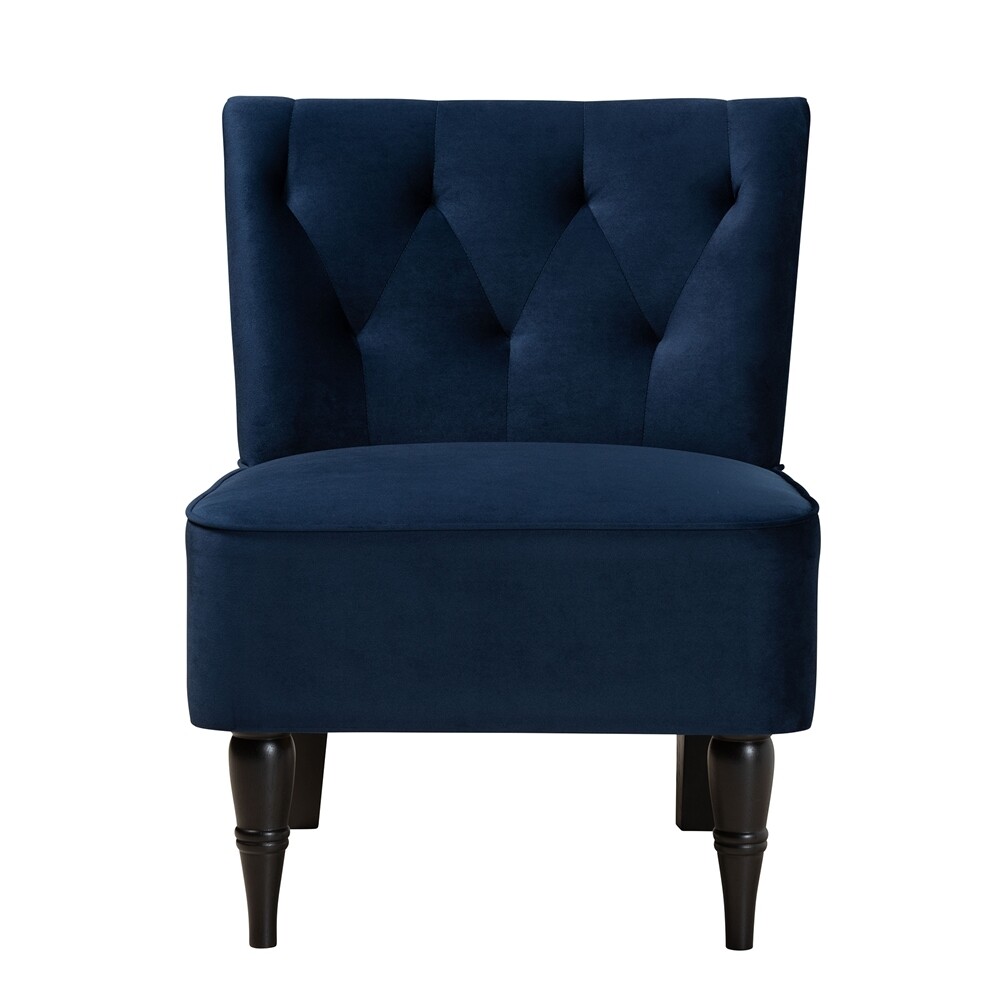 BAXTON STUDIO HARMON MODERN AND CONTEMPORARY TRANSITIONAL NAVY BLUE VELVET FABRIC UPHOLSTERED AND BLACK FINISHED WOOD ACCENT CHAIR