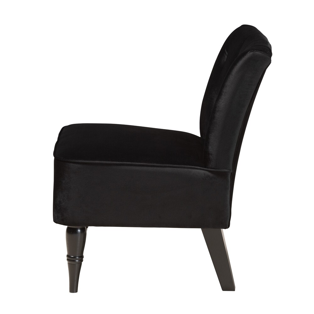 BAXTON STUDIO HARMON MODERN AND CONTEMPORARY TRANSITIONAL BLACK VELVET FABRIC UPHOLSTERED AND BLACK FINISHED WOOD ACCENT CHAIR