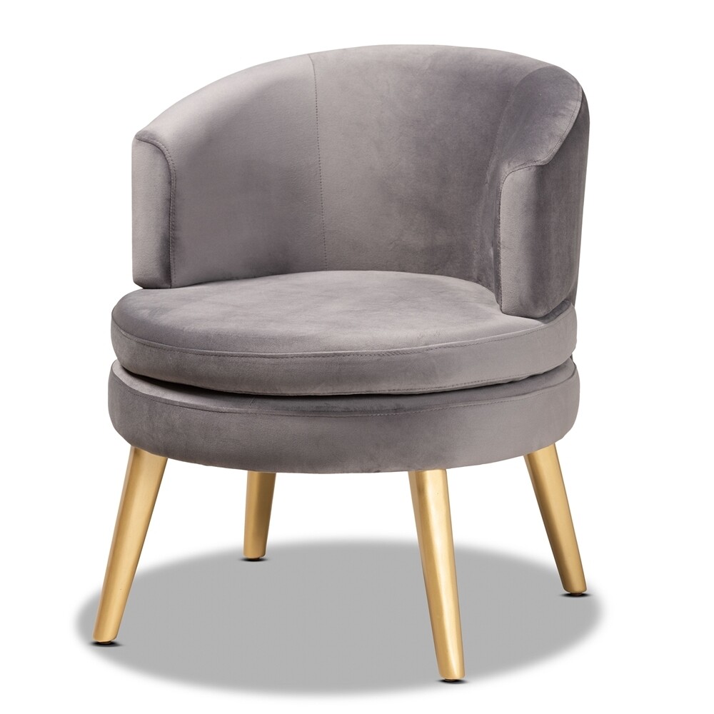 BAXTON STUDIO BAPTISTE GLAM AND LUXE GREY VELVET FABRIC UPHOLSTERED AND GOLD FINISHED WOOD ACCENT CHAIR