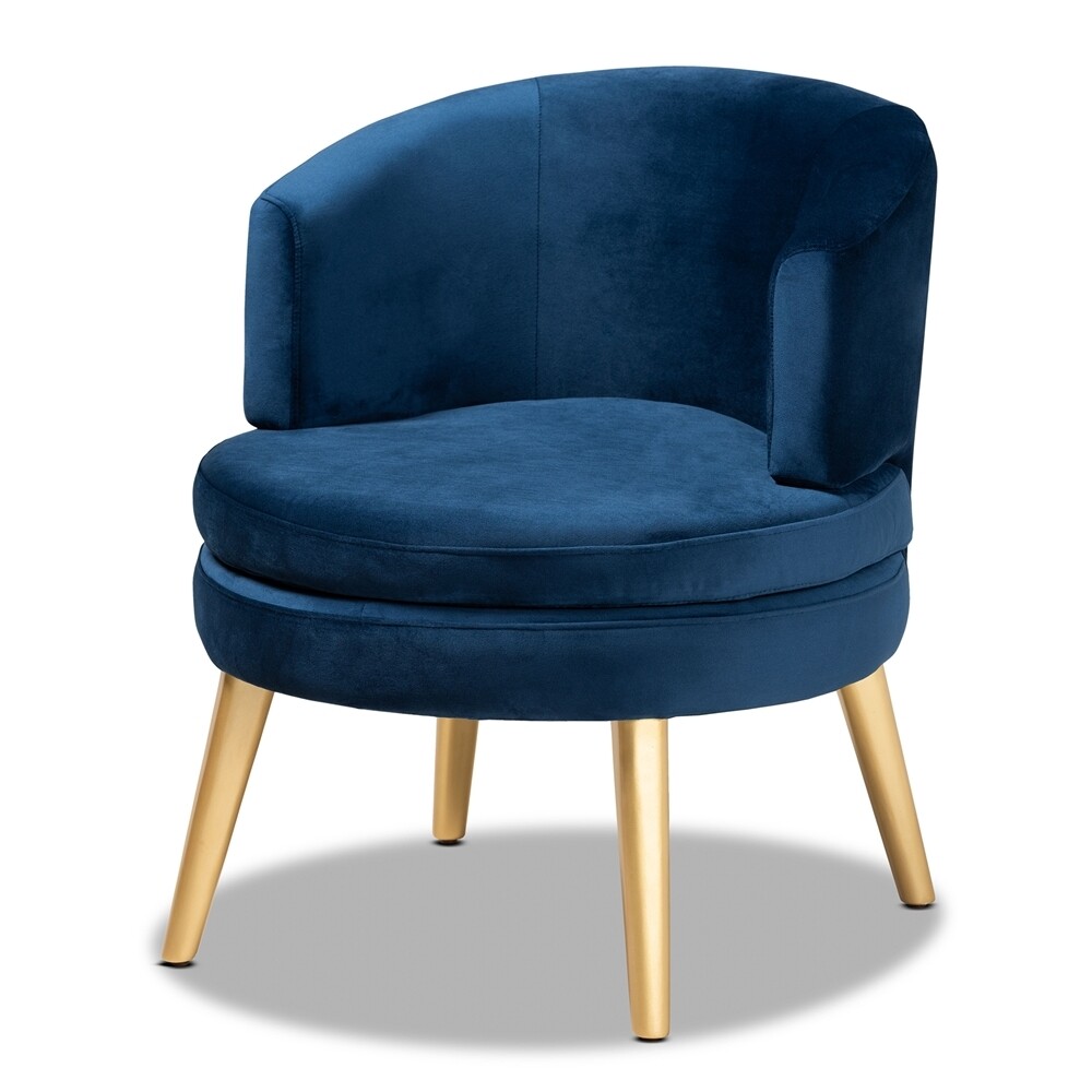 BAXTON STUDIO BAPTISTE GLAM AND LUXE NAVY BLUE VELVET FABRIC UPHOLSTERED AND GOLD FINISHED WOOD ACCENT CHAIR