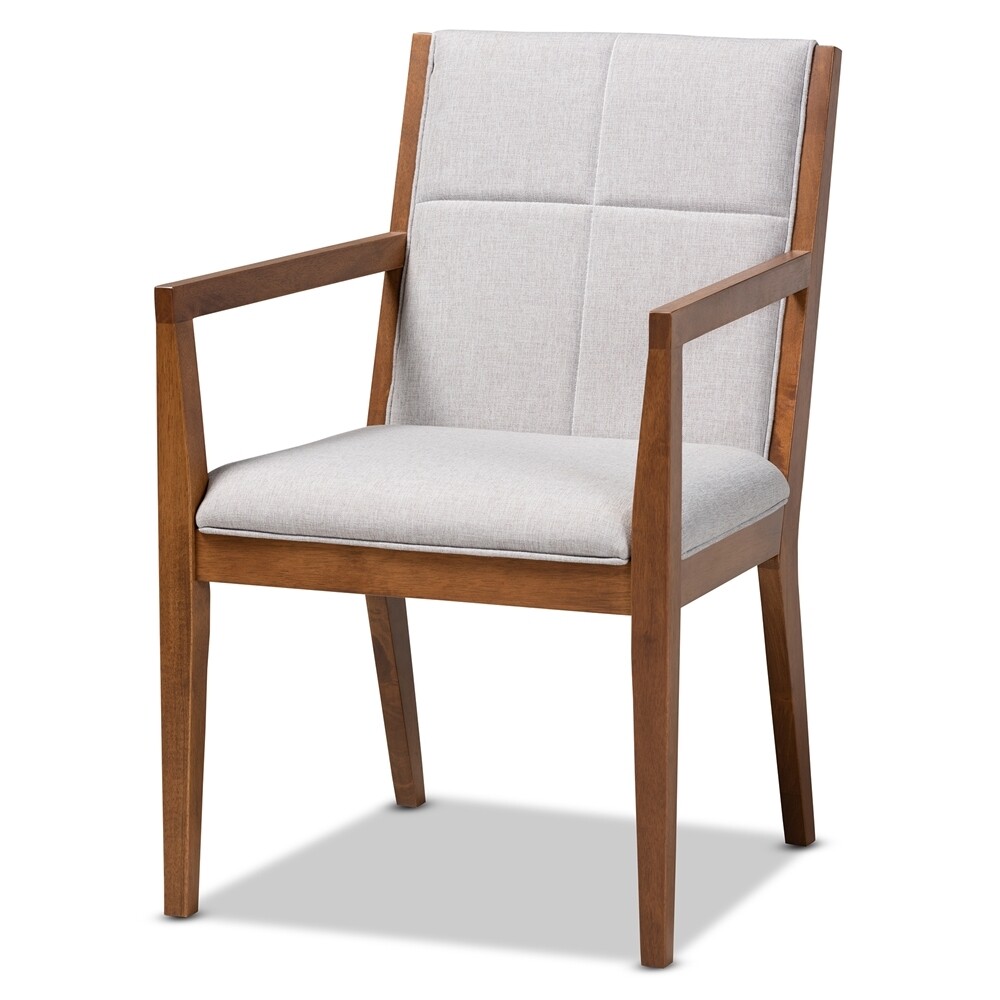 BAXTON STUDIO THERESA MID-CENTURY MODERN GREYISH BEIGE FABRIC UPHOLSTERED AND WALNUT BROWN FINISHED WOOD LIVING ROOM ACCENT CHAIR (SET OF 2)