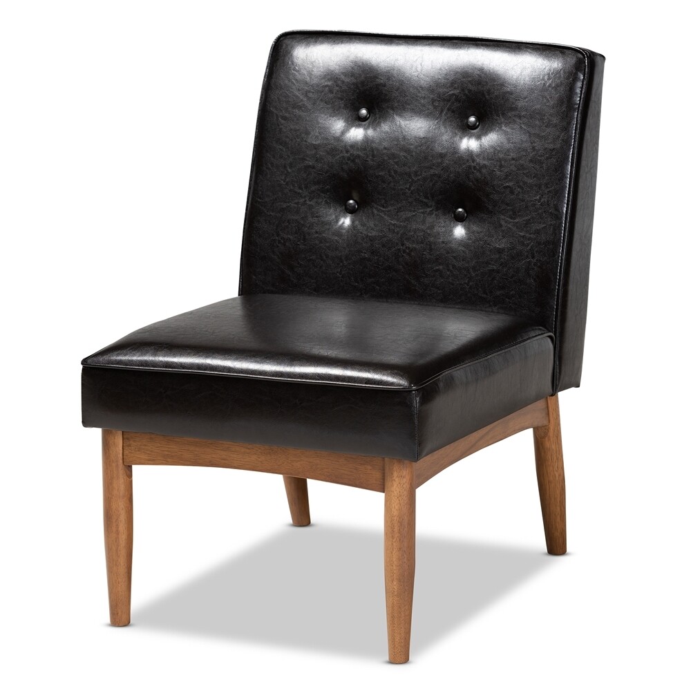 BAXTON STUDIO ARVID MID-CENTURY MODERN DARK BROWN FAUX LEATHER UPHOLSTERED WOOD DINING CHAIR