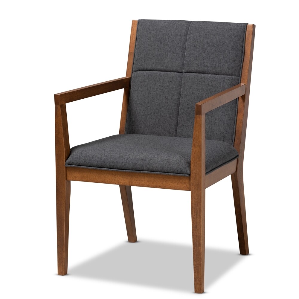 BAXTON STUDIO THERESA MID-CENTURY MODERN DARK GREY FABRIC UPHOLSTERED AND WALNUT BROWN FINISHED WOOD LIVING ROOM ACCENT CHAIR (SET OF 2)
