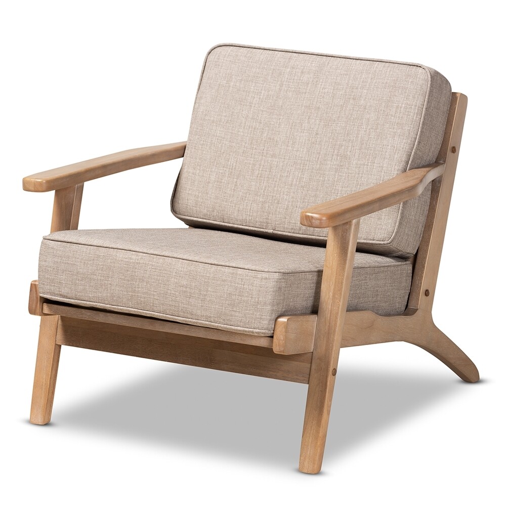 BAXTON STUDIO SIGRID MID-CENTURY MODERN LIGHT GREY FABRIC UPHOLSTERED ANTIQUE OAK FINISHED WOOD ARMCHAIR