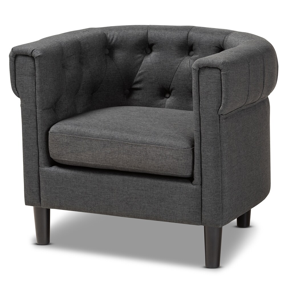 BAXTON STUDIO BISSET CLASSIC AND TRADITIONAL GRAY FABRIC UPHOLSTERED CHESTERFIELD CHAIR