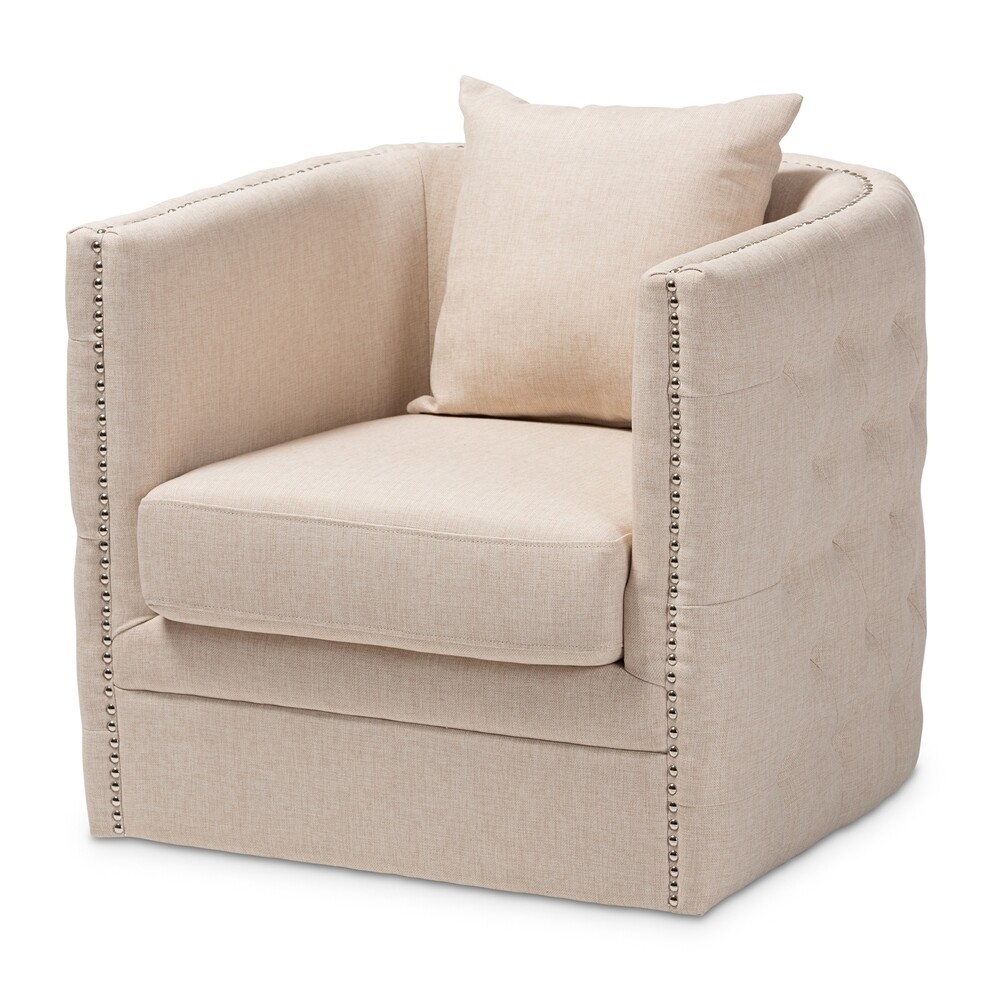 BAXTON STUDIO MICAH MODERN AND CONTEMPORARY BEIGE FABRIC UPHOLSTERED TUFTED SWIVEL CHAIR