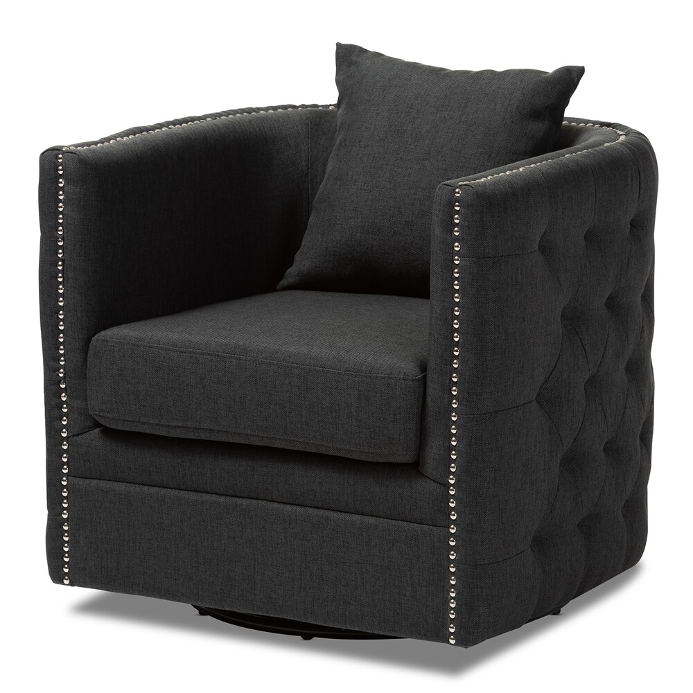 BAXTON STUDIO MICAH MODERN AND CONTEMPORARY GREY FABRIC UPHOLSTERED TUFTED SWIVEL CHAIR