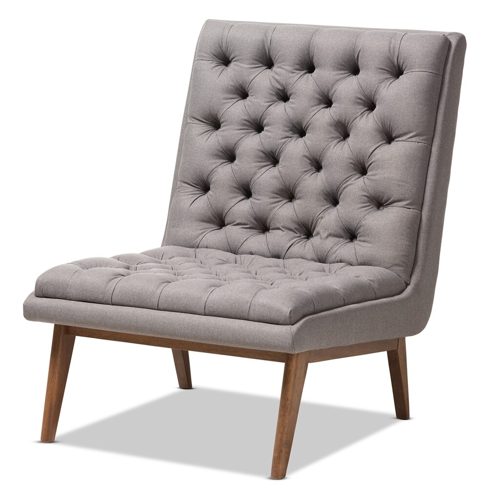 BAXTON STUDIO ANNETHA MID-CENTURY MODERN GREY FABRIC UPHOLSTERED WALNUT FINISHED WOOD LOUNGE CHAIR
