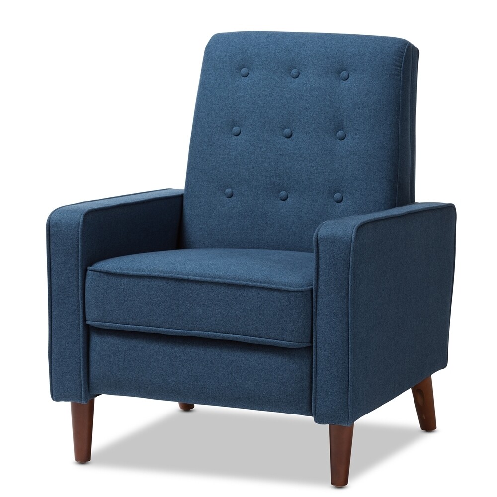 BAXTON STUDIO MATHIAS MID-CENTURY MODERN BLUE FABRIC UPHOLSTERED LOUNGE CHAIR