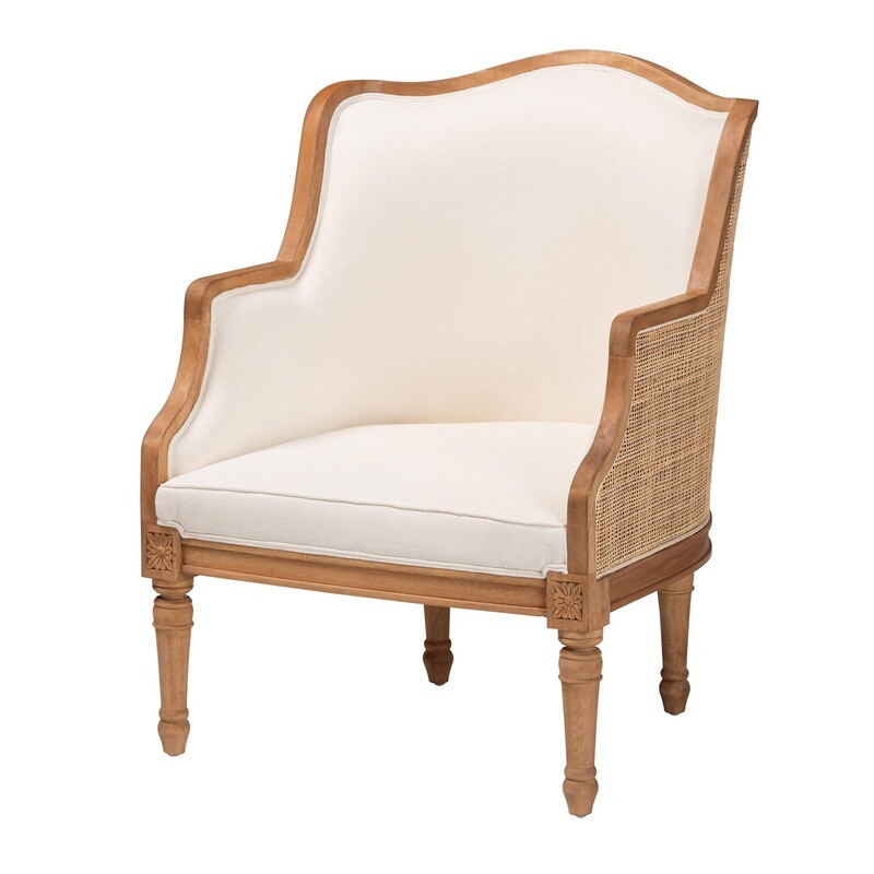 BALI & PARI ELIZETTE TRADITIONAL FRENCH BEIGE FABRIC AND HONEY OAK FINISHED WOOD ACCENT CHAIR