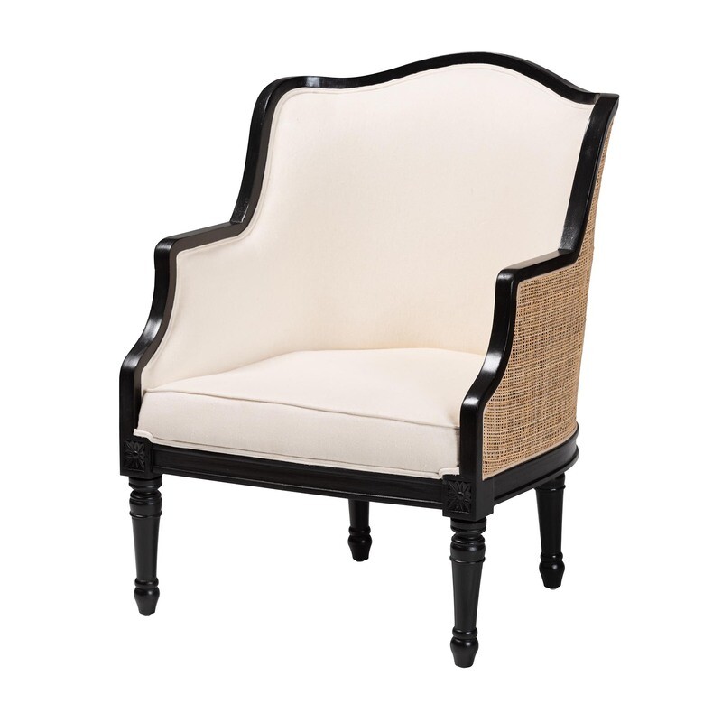 BALI & PARI ELIZETTE TRADITIONAL FRENCH BEIGE FABRIC AND BLACK FINISHED WOOD ACCENT CHAIR