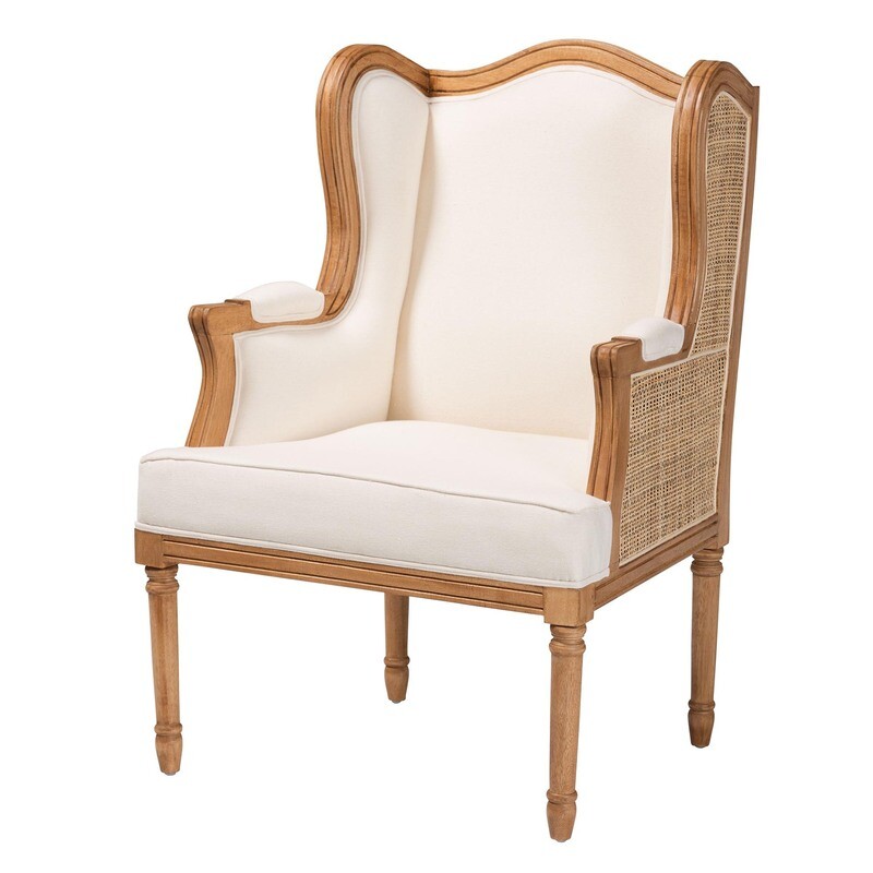BALI & PARI RACHANA TRADITIONAL FRENCH BEIGE FABRIC AND HONEY OAK FINISHED WOOD ACCENT CHAIR