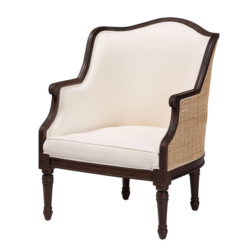 BALI & PARI ORNELLA TRADITIONAL FRENCH BEIGE FABRIC AND DARK BROWN FINISHED WOOD ACCENT CHAIR