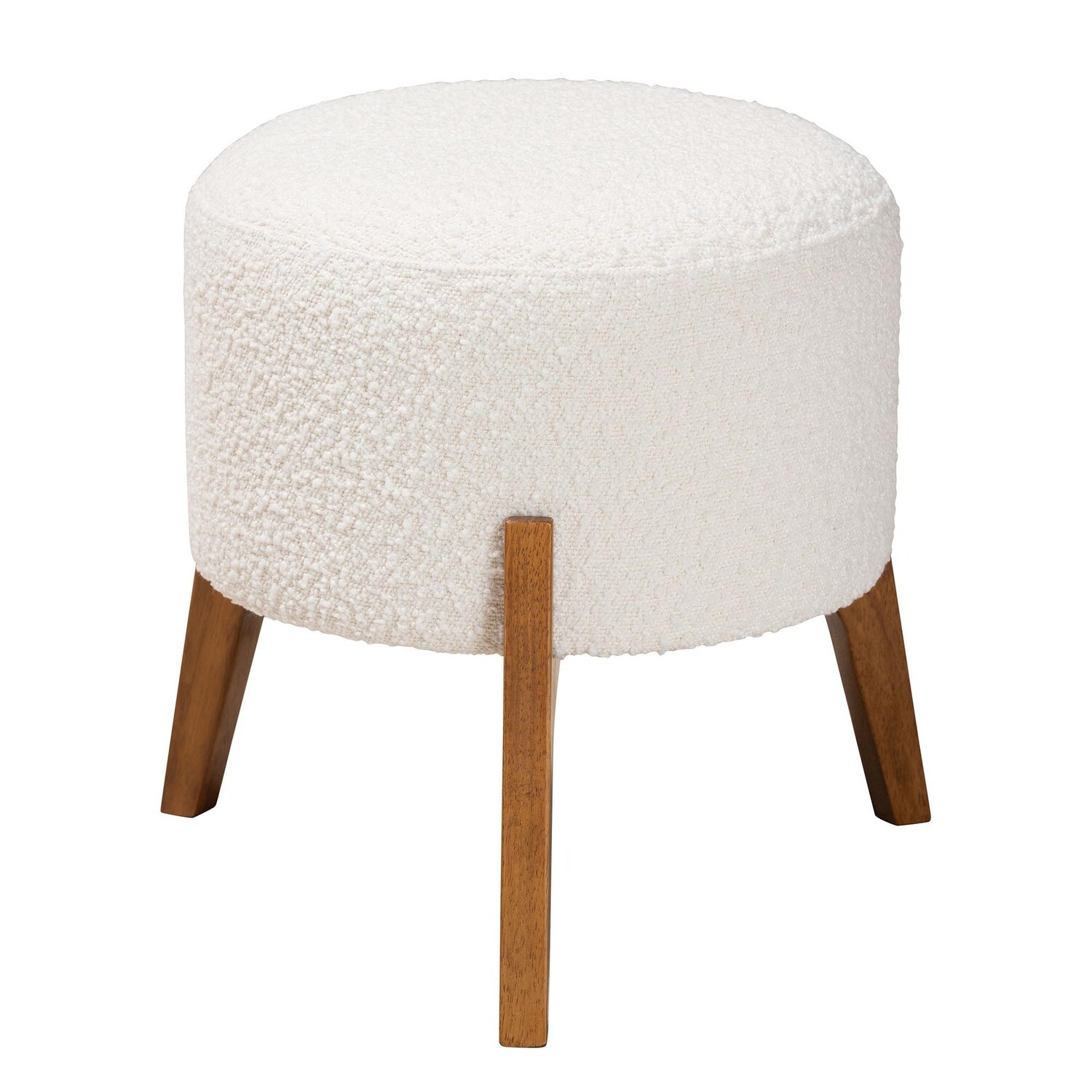 BAXTON STUDIO ELKIE JAPANDI CREAM BOUCLE FABRIC AND WALNUT BROWN FINISHED WOOD OTTOMAN FOOTSTOOL