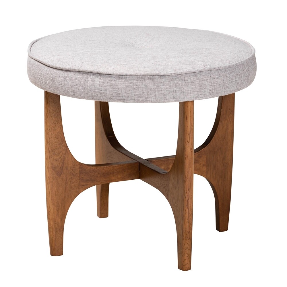 BAXTON STUDIO THEO JAPANDI GREYISH BEIGE FABRIC AND WALNUT BROWN FINISHED WOOD OTTOMAN FOOTSTOOL