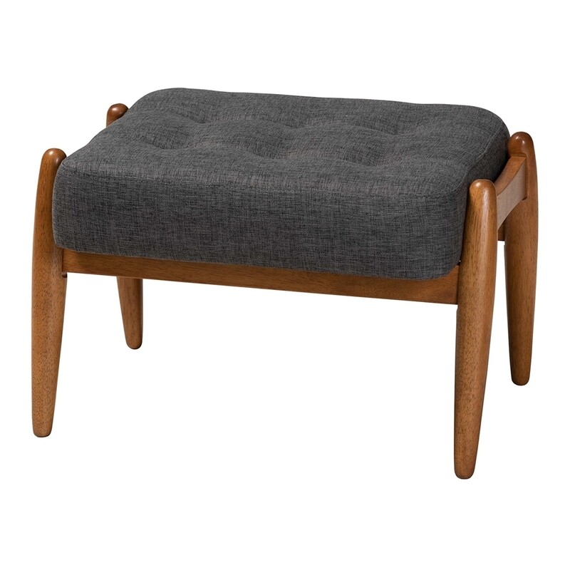 BAXTON STUDIO JEANINE JAPANDI DARK GREY FABRIC AND WALNUT BROWN FINISHED WOOD OTTOMAN FOOTSTOOL