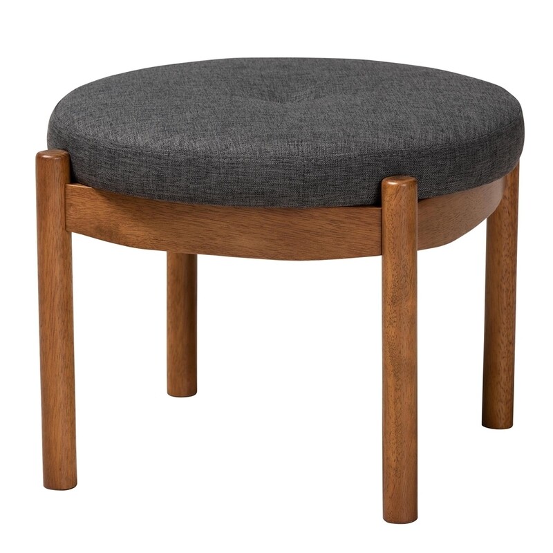 BAXTON STUDIO ILIANA JAPANDI DARK GREY FABRIC AND WALNUT BROWN FINISHED WOOD OTTOMAN FOOTSTOOL